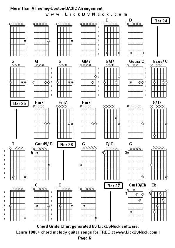 Chord Grids Chart of chord melody fingerstyle guitar song-More Than A Feeling-Boston-BASIC Arrangement,generated by LickByNeck software.